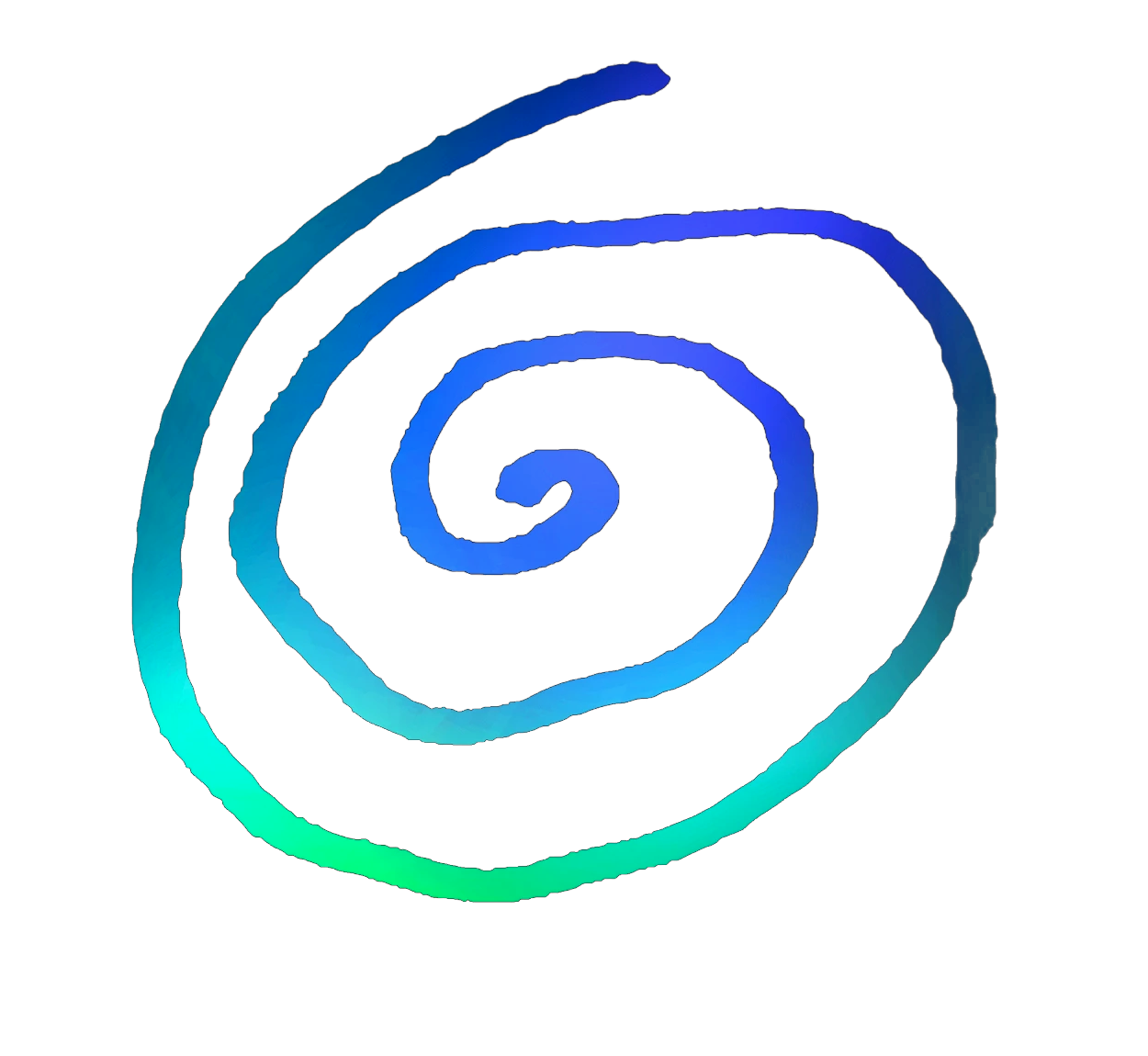 Hand-drawn spiral in blue and green — the sign of transformation